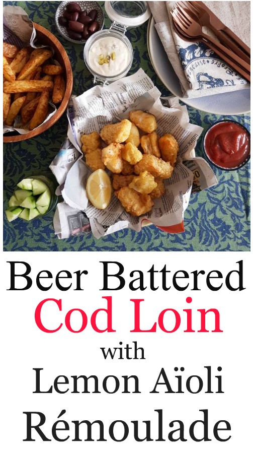beer battered cod loin with lemon aioli remoulade