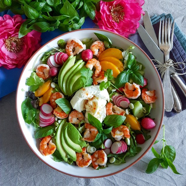 Peach Basil Shrimp Salad