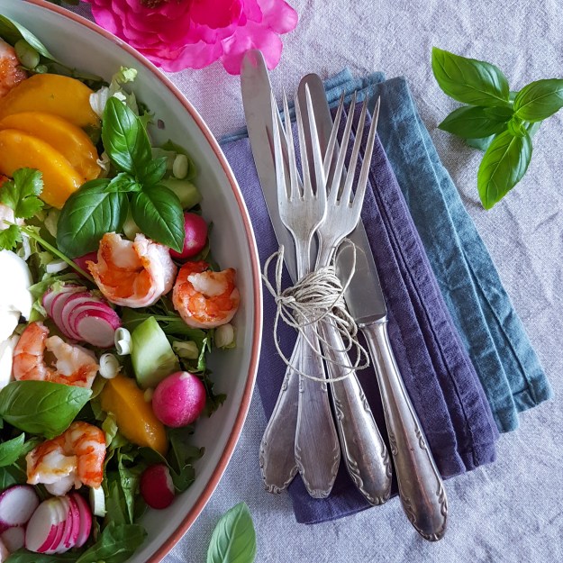 Peach Basil Shrimp Salad